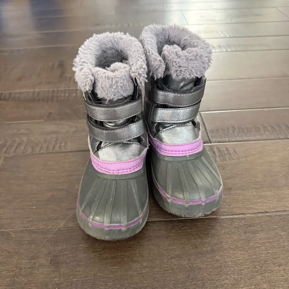 London Fog Kids Snow Winter Boots 12 Gray Purple Girls Youth